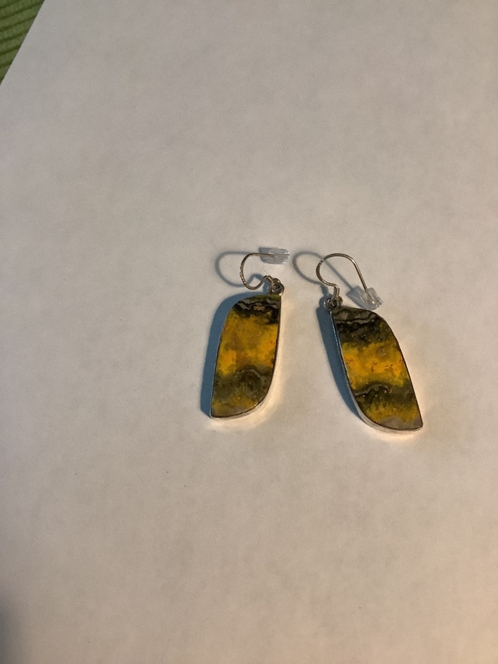Sterling silver and bumblebee jasper earrings.